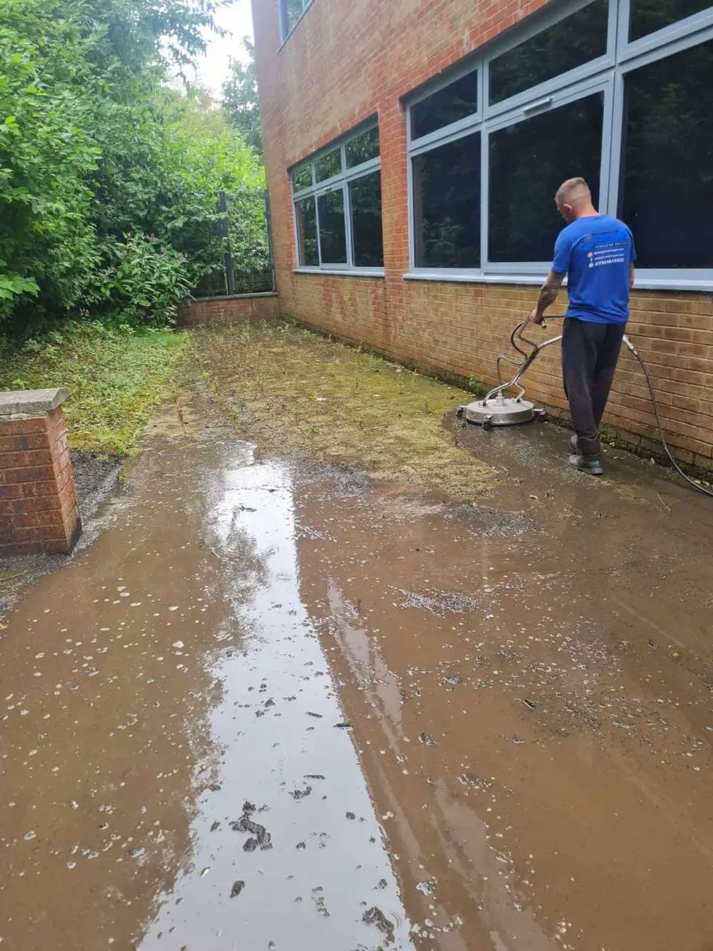 Commercial granite paving stained before cleaning